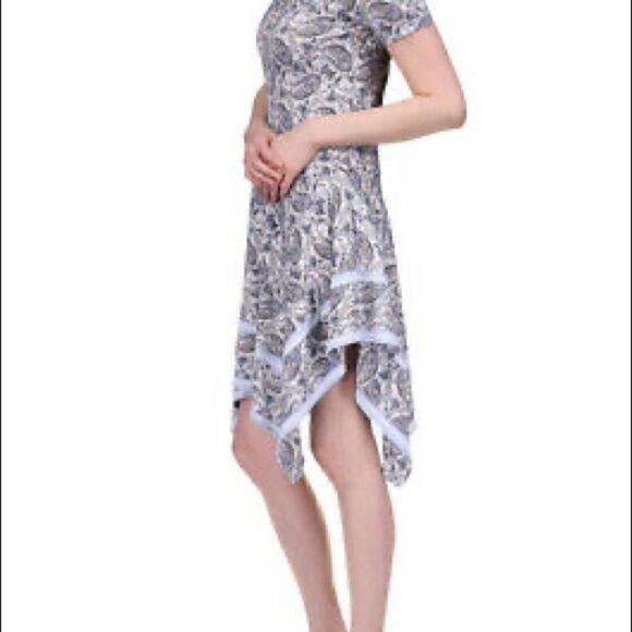 Paisley Striped Handkerchief-Hem Dress M - Picture 3 of 8